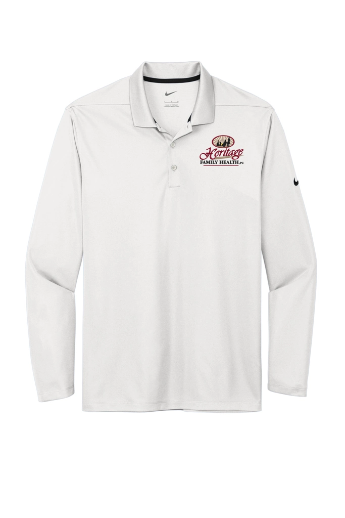 Color Image for NKDC2104 - Nike Dri-FIT Micro Pique 2.0 Long Sleeve Polo - White - HFH - FC RC -E Dark