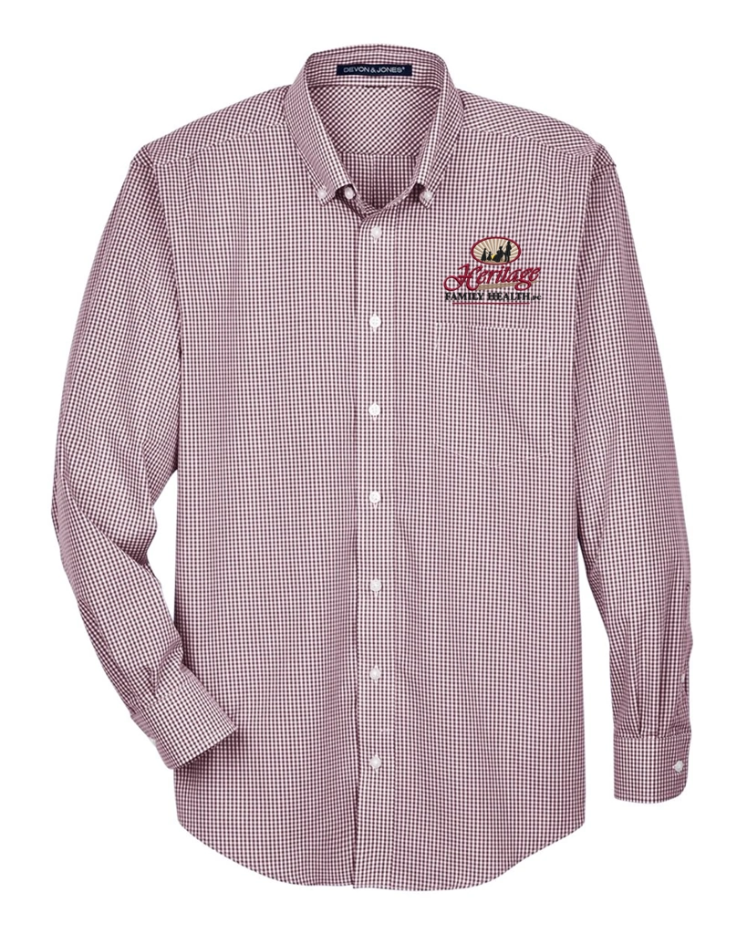 Color Image for D640 - Devon & Jones Men's Crown Collection® Gingham Check Woven Dress Shirt - Burgundy - HFH - FC RC -E Dark