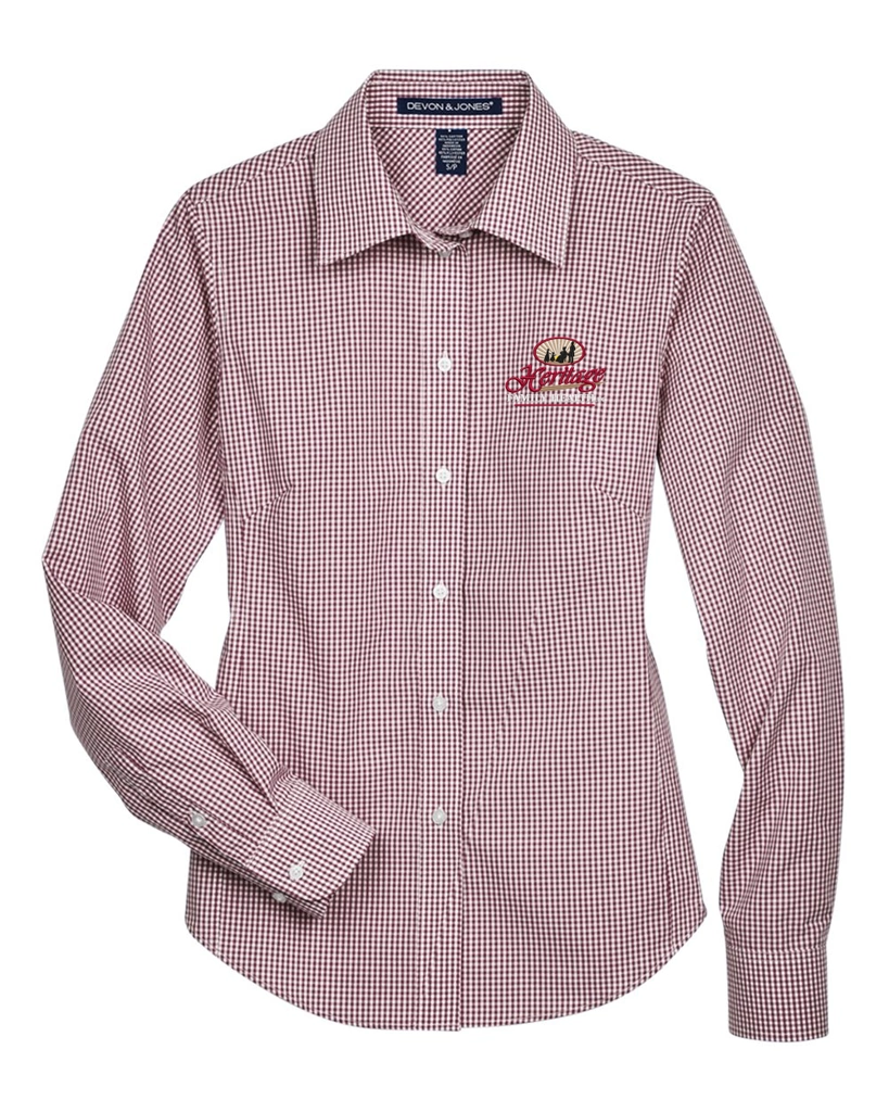 Color Image for D640W - Devon & Jones - Women's Crown Collection® Gingham Check Woven Dress Shirt - Burgundy - HFH - FC RC -E light