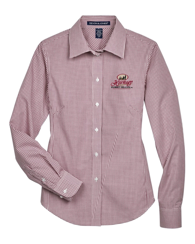 Color Image for D640W - Devon & Jones - Women's Crown Collection® Gingham Check Woven Dress Shirt - Burgundy - HFH - FC RC -E Dark
