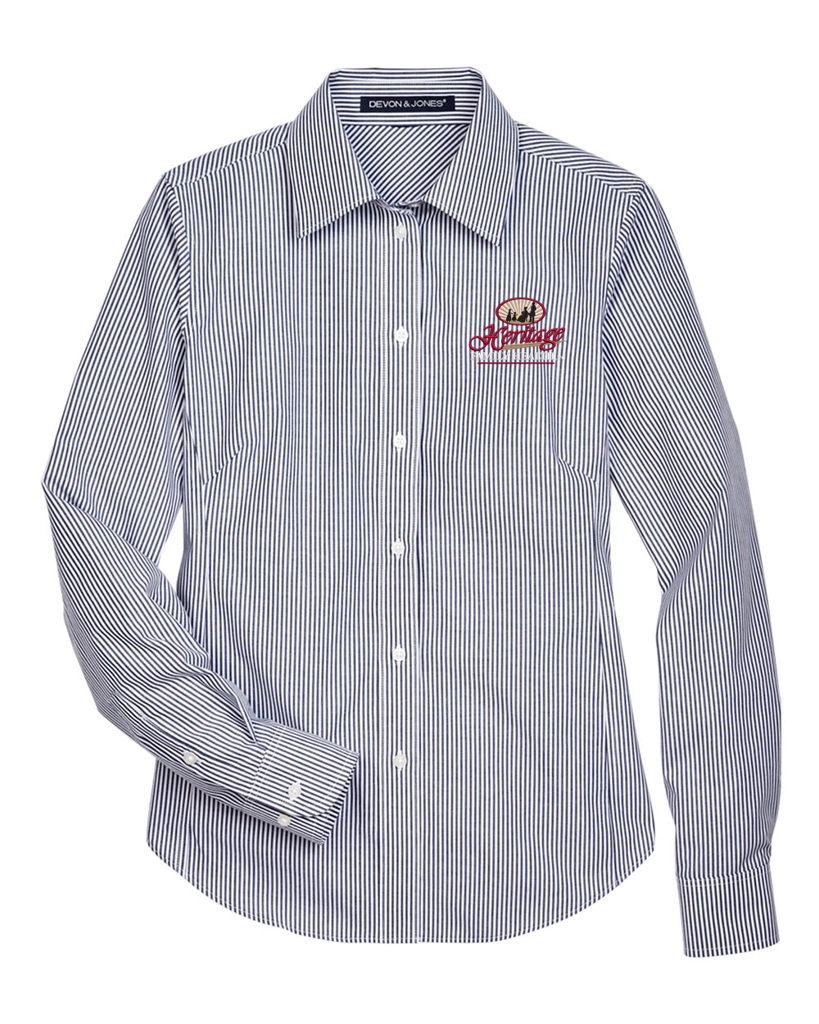 Color Image for D645W - Devon & Jones - Women's Crown Collection® Banker Stripe Woven Dress Shirt - Navy - HFH - FC RC -E light