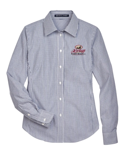 Color Image for D645W - Devon & Jones - Women's Crown Collection® Banker Stripe Woven Dress Shirt - Navy - HFH - FC RC -E Dark