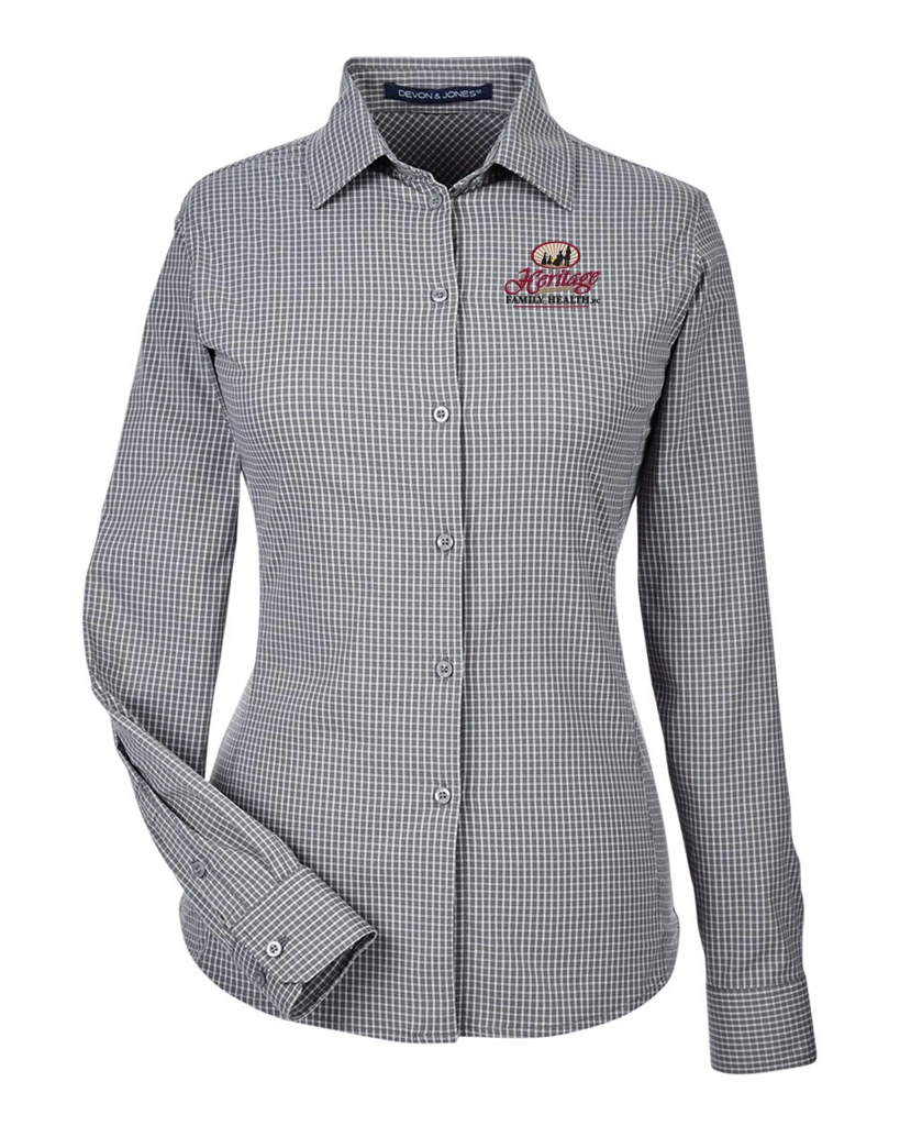 Color Image for DG535W - Devon & Jones - Women's CrownLux Performance® Tonal Mini Check Woven Dress Shirt - Graphite - HFH - FC RC -E Dark