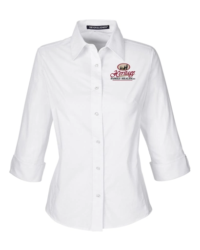 Color Image for DP625W - Devon & Jones - Women's Perfect Fit™ Three-Quarter Sleeve Stretch Poplin Dress Shirt - White - HFH - FC RC -E Dark