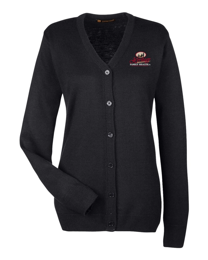 Color Image for M425W - Harriton - Women's Pilbloc V-Neck Button Cardigan Sweater - Black - HFH - FC RC -E light