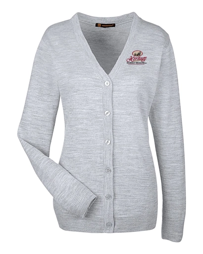 Color Image for M425W - Harriton - Women's Pilbloc V-Neck Button Cardigan Sweater - Grey Heather - HFH - FC RC -E Dark