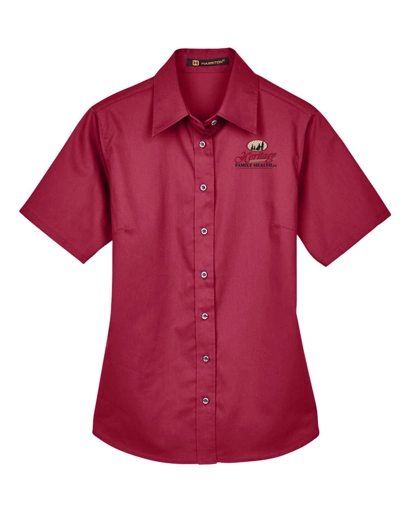 Color Image for M500SW - Harriton - Women's Easy Blend™ Short Sleeve Twill Dress Shirt with Stain-Release - Wine - HFH - FC RC -E Dark