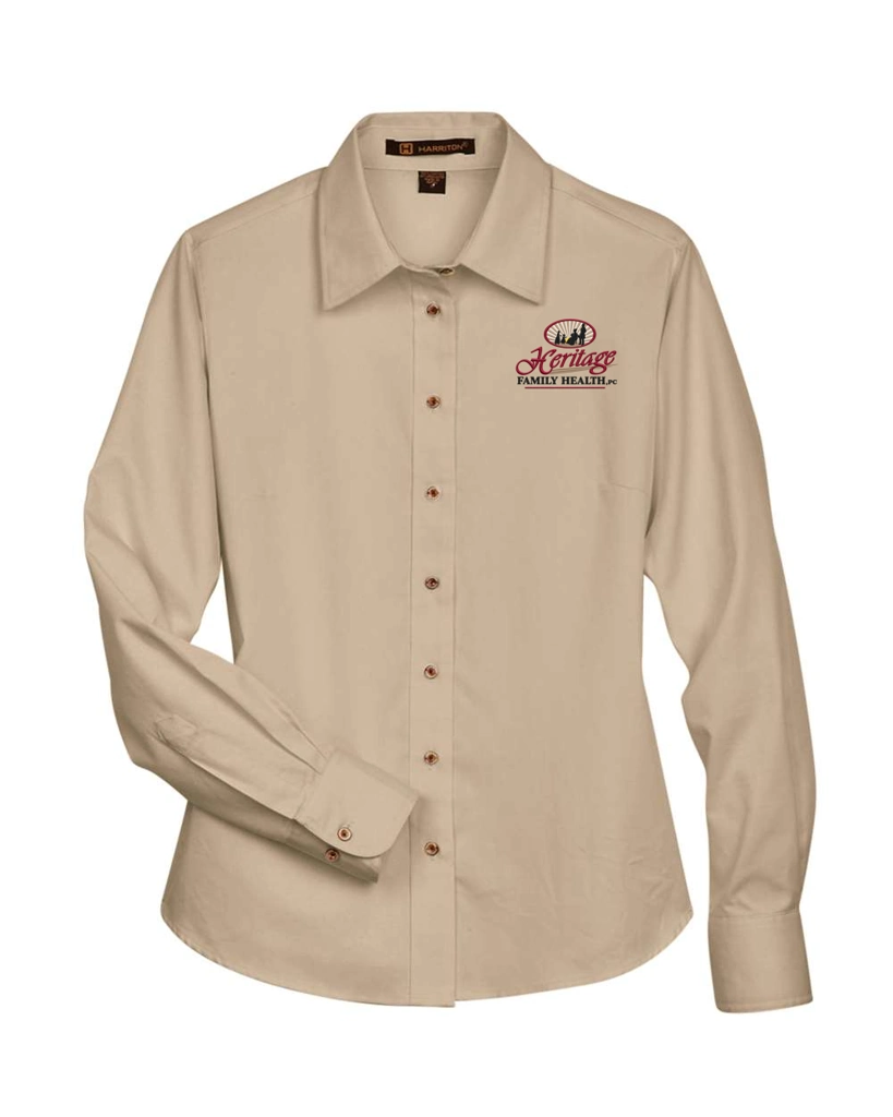 Color Image for M500W - Harriton - Women's Easy Blend™ Twill Dress Shirt with Stain-Release - Stone - HFH - FC RC -E Dark