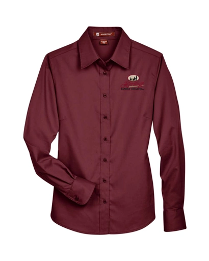 Color Image for M500W - Harriton - Women's Easy Blend™ Twill Dress Shirt with Stain-Release - Wine - HFH - FC RC -E Dark