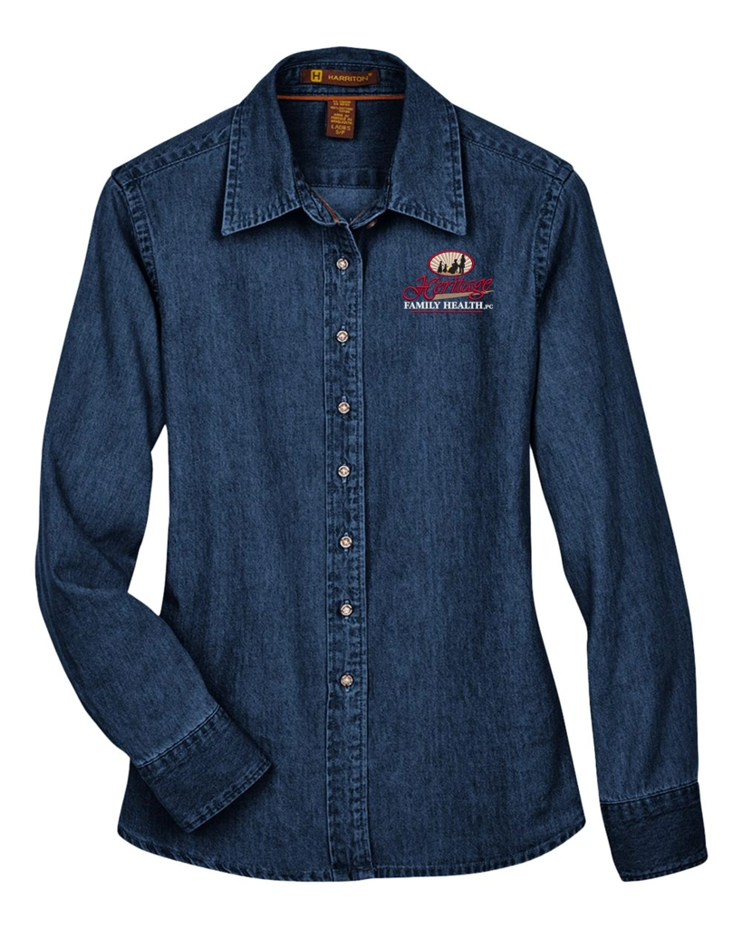 Color Image for M550W - Harriton - Women's Denim Shirt - Dark Denim - HFH - FC RC -E light